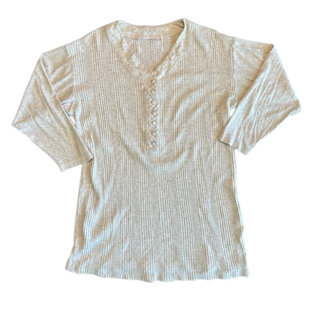 Bohemian Light Beige Ribbed Henley Top